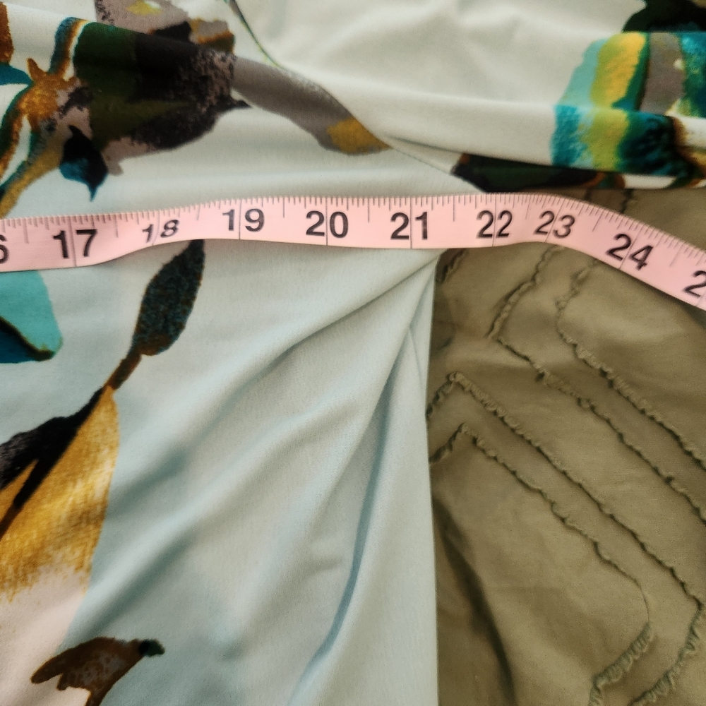 JM Collection Blue, Green & Gold Floral V-Neck Top with Jeweled Embellishments - Picture 8 of 8